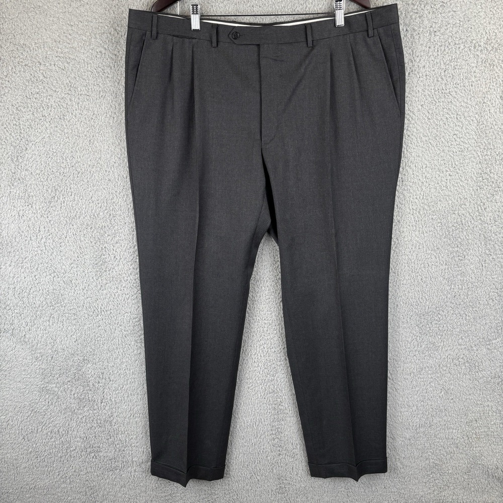 Canali Dress Pants Mens 42x32 Charcoal Gray Pleated Front Cuffed‎ Hem 100% Wool